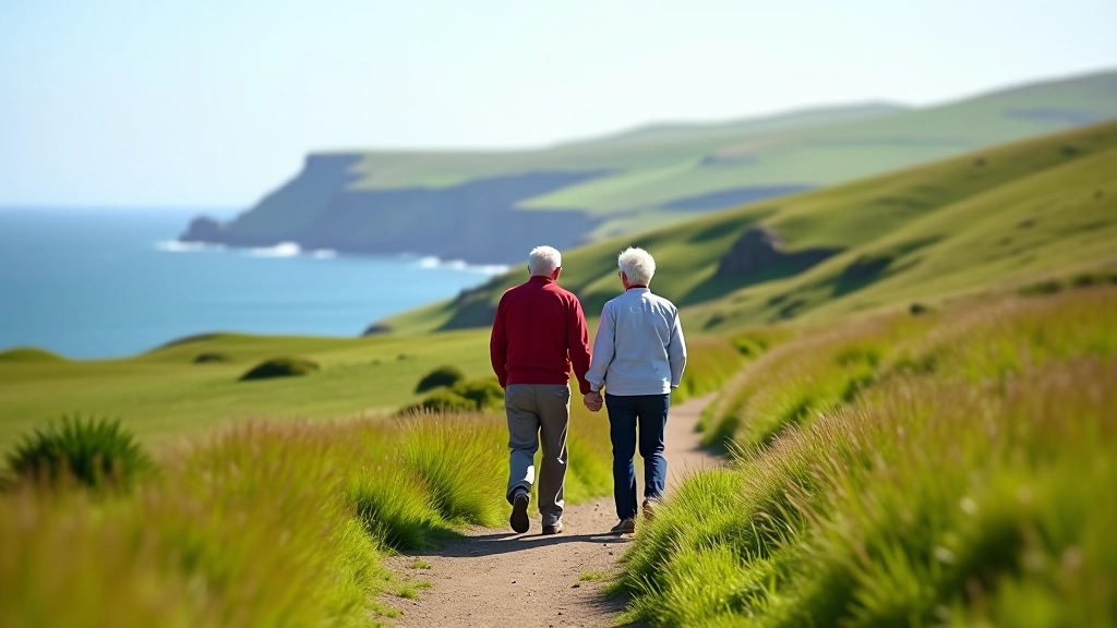 Scenic Irish coastal cliff path with ocean view and green grass